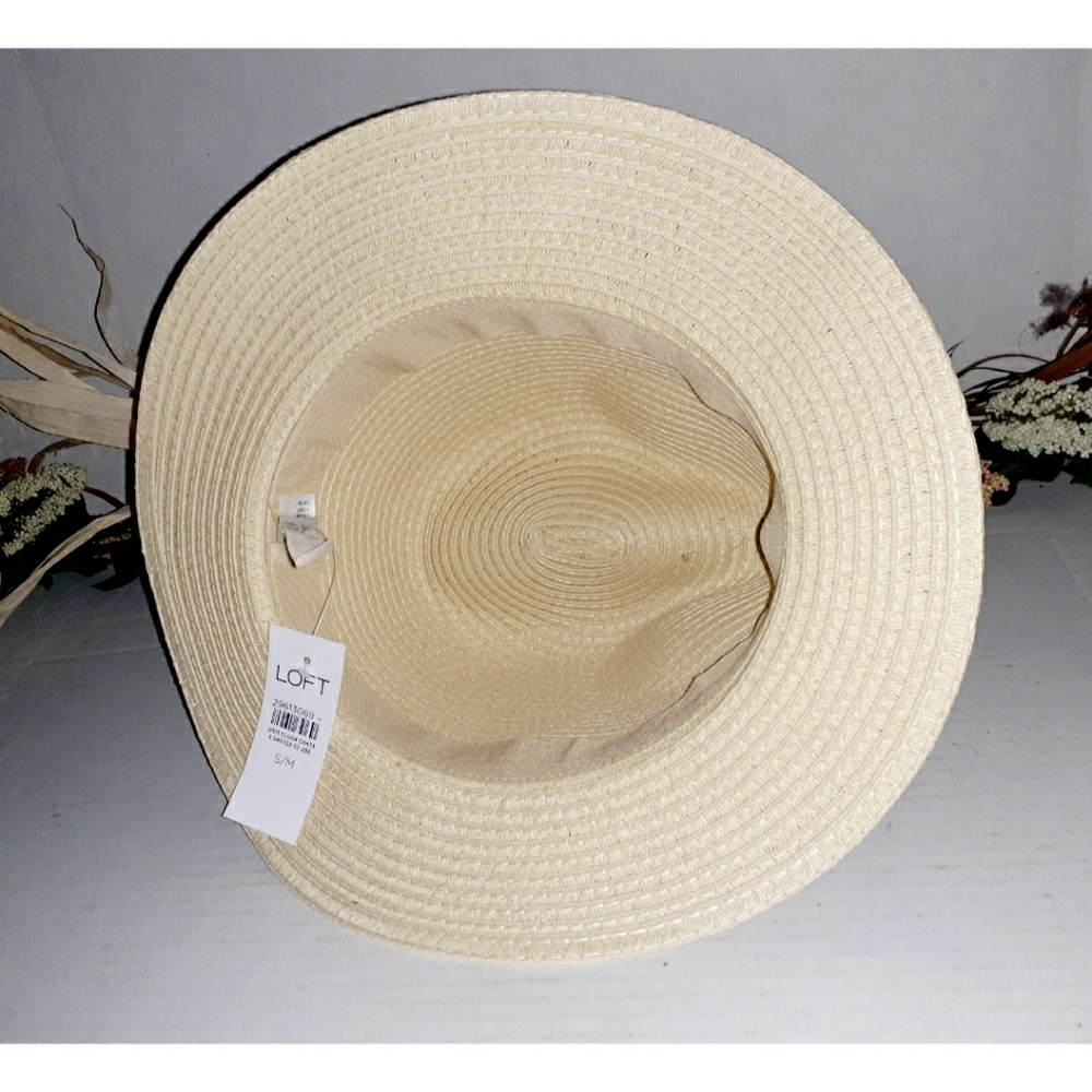 Loft Tan Packable Straw Fedora Hat - Plaid Bandage - Picture 7 of 15